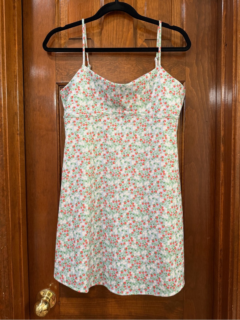 Altar'd State White Mini Dress with Pink & Green Floral Strawberry Print
